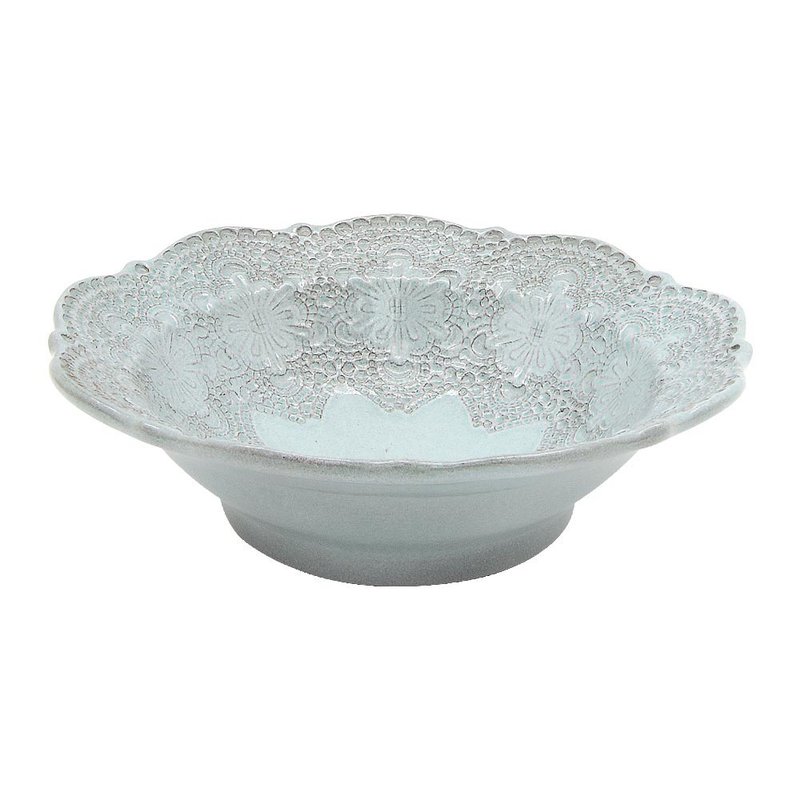 意大利VBC casa-手工浮雕蕾丝系列 19cm麦片碗(蒂芬妮绿/7.4寸) - 碗 - 陶 绿色