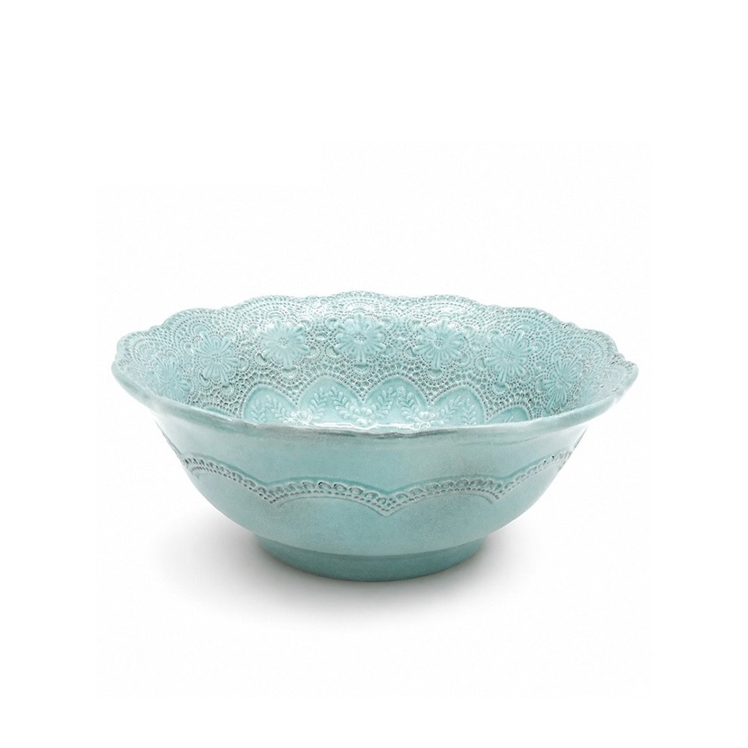 意大利 VBC casa 手工浮雕蕾丝系列 19cm 麦片碗 蒂芬妮绿 - 碗 - 陶 绿色