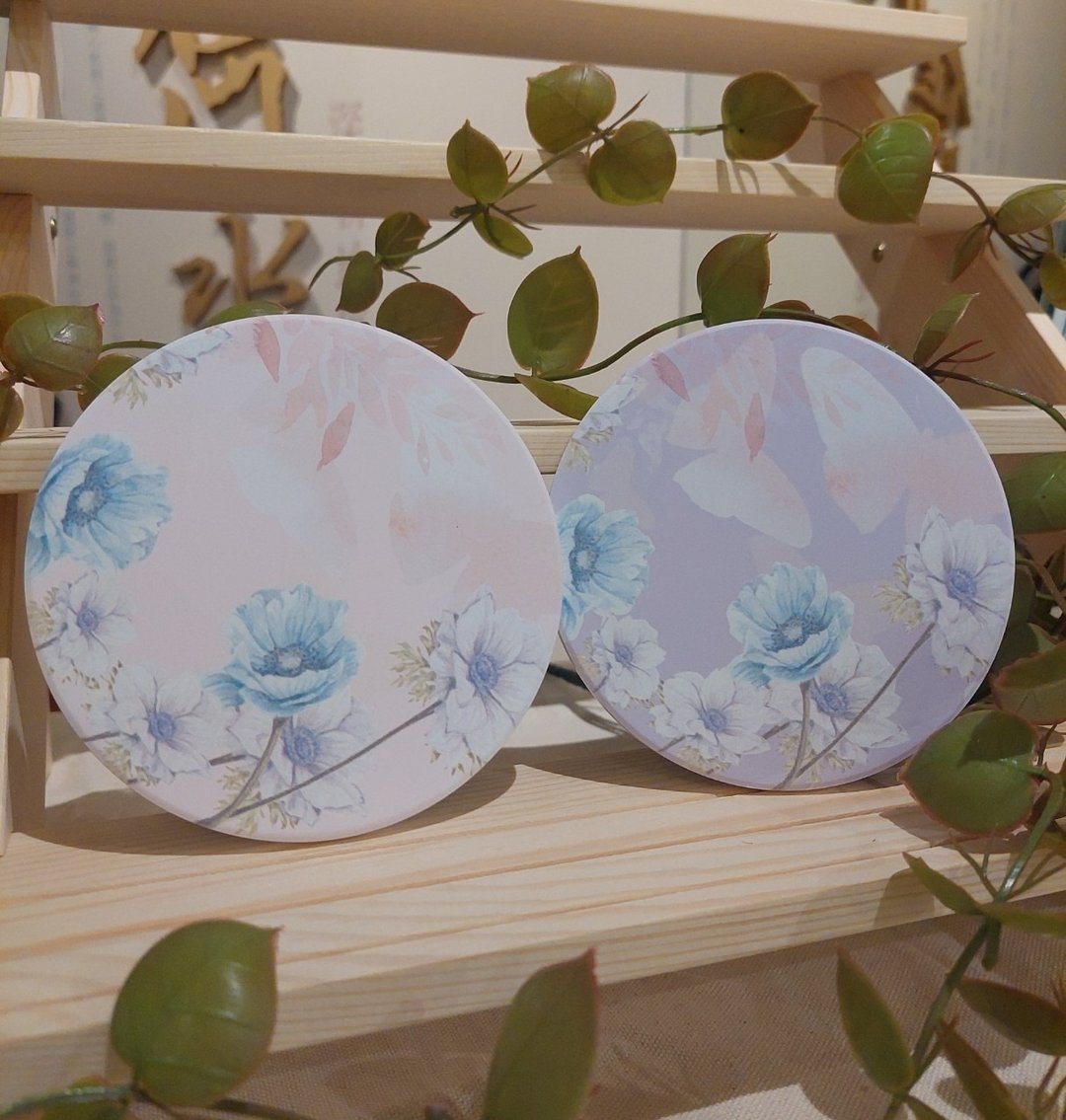 Jennie Tsai - 原创手绘插画－粉嫩嫩花朵系列陶瓷杯垫 - 杯垫 - 陶 