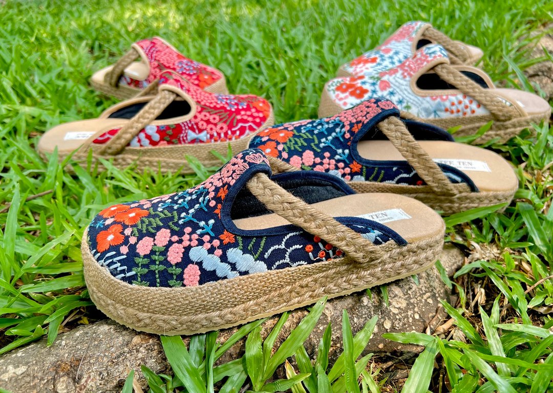 花朵刺绣凉鞋 - 手工制作 - 拖鞋 - 绣线 多色