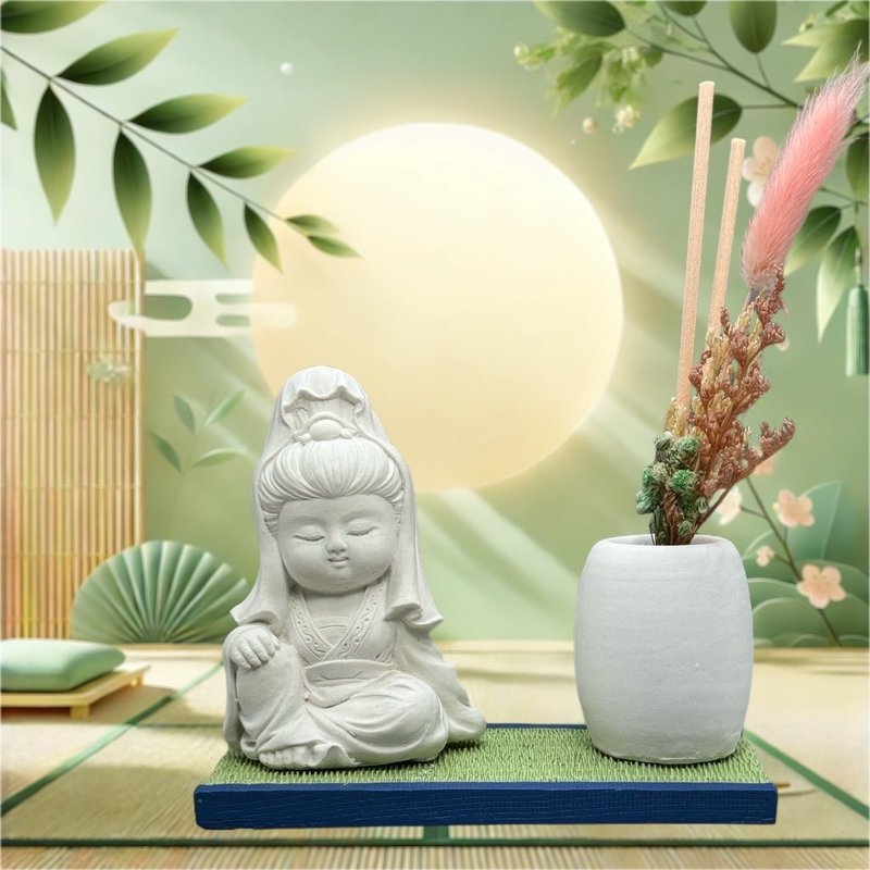 禅风设计 仿真榻榻米版香氛组 净念吉祥之观音 居家凉感提升 - 香薰/精油/线香 - 水泥 白色