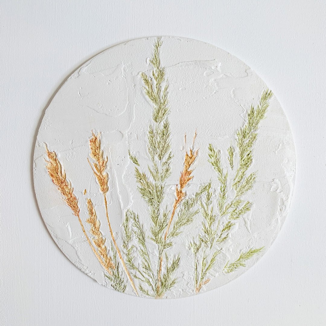 Textured white floral art painting Summer flowers minimalist wall decor - 墙贴/壁贴 - 水泥 白色