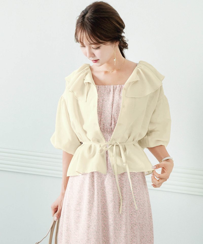 Blouse semi-shear flare color / le reve vaniller - 女装衬衫 - 棉．麻 白色