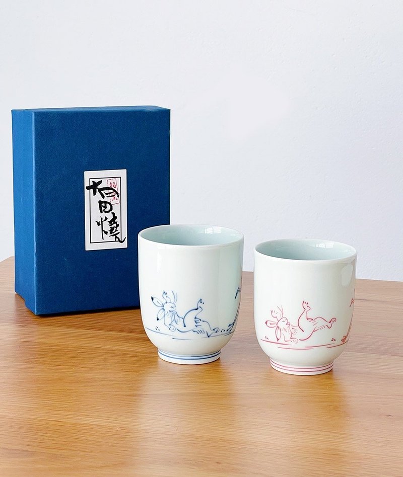 【结婚礼物】高山寺 鸟兽戏画 夫妻对杯 /洸琳窑 - 其他杯子 - 瓷 白色