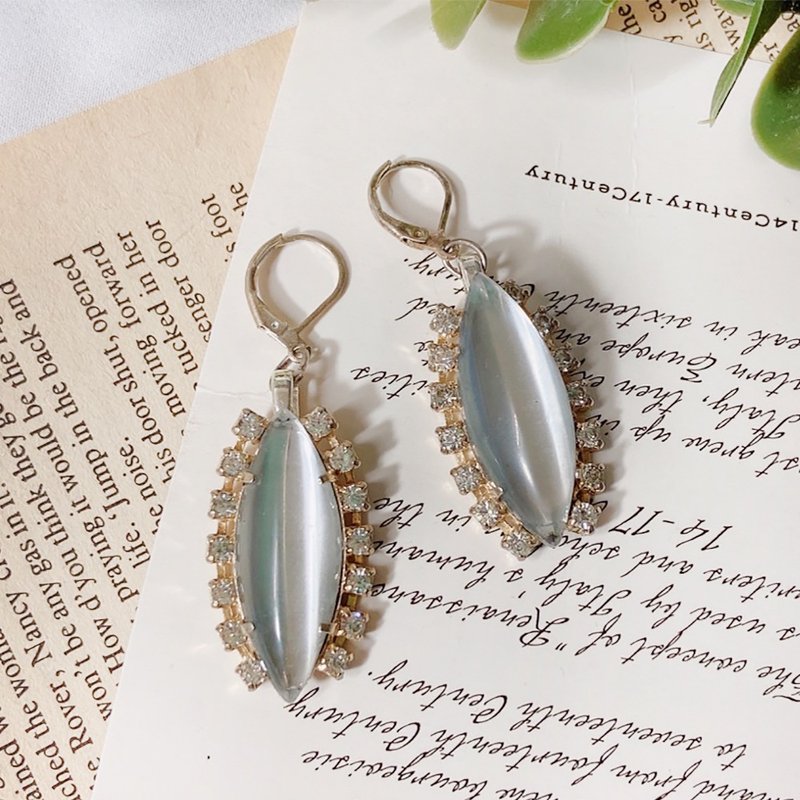 【西洋古董饰品】透明折射水滴感 绽放莱茵钻 垂坠晃动 耳环 耳针 - 耳环/耳夹 - 贵金属 银色