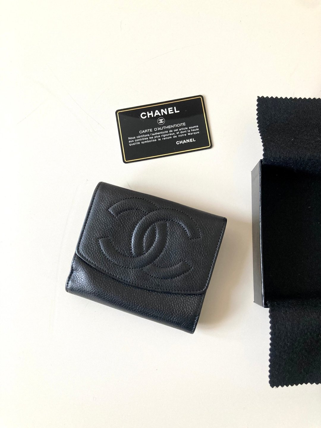 中古 Chanel 鱼子酱荔枝皮革 黑色短夹 皮夹 钱包 小包 古董二手包 - 皮夹/钱包 - 真皮 黑色