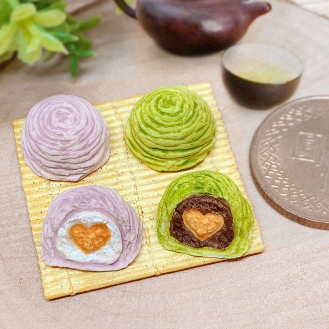 【微距食界】手作1.2cm/芋头酥/抹茶红豆酥/耳环/摆饰(单一个) - 耳环/耳夹 - 粘土 多色