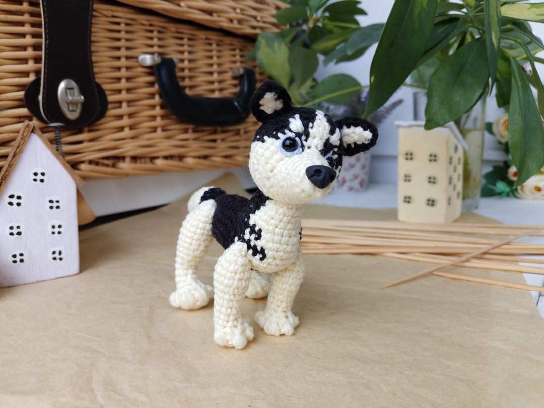 狗 Miniature dog Realistic Husky. plush puppy toy. Dog doll plush toy Husky - 玩偶/公仔 - 棉 黑色