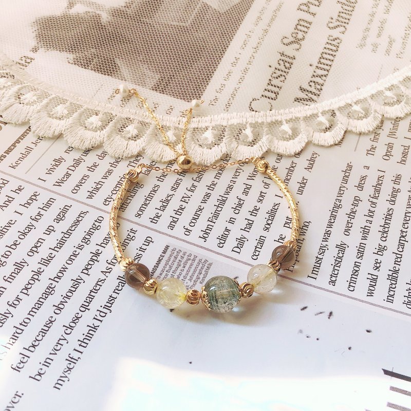 绿幽灵 金发晶 茶晶 财运 水晶 手鈪 手链 手链 手环 定制 - 手链/手环 - 水晶 金色