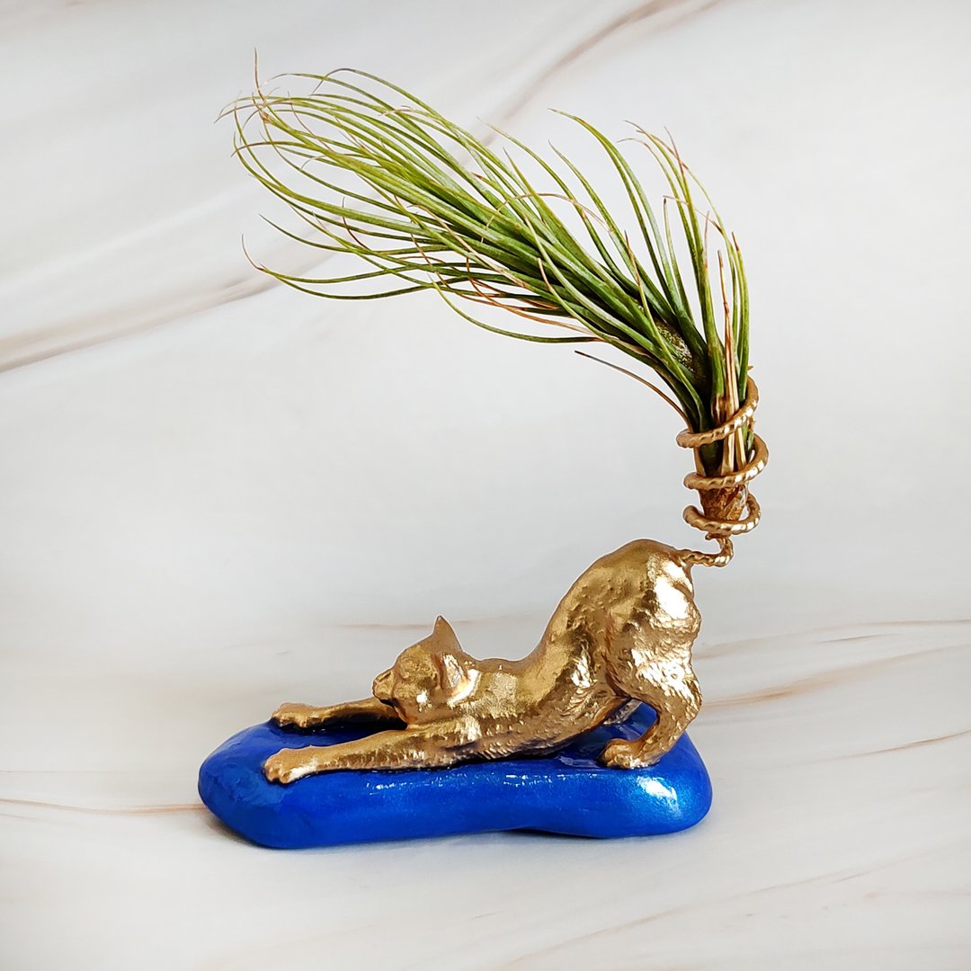 Air Plant Holder (貓 Cat Stretching) for gift and decorate - 植栽/盆栽 - 树脂 金色