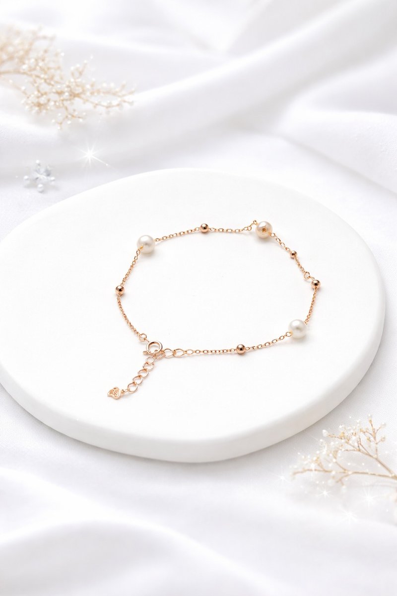 天然珍珠满天星银镀金手链 - 手链/手环 - 银 金色