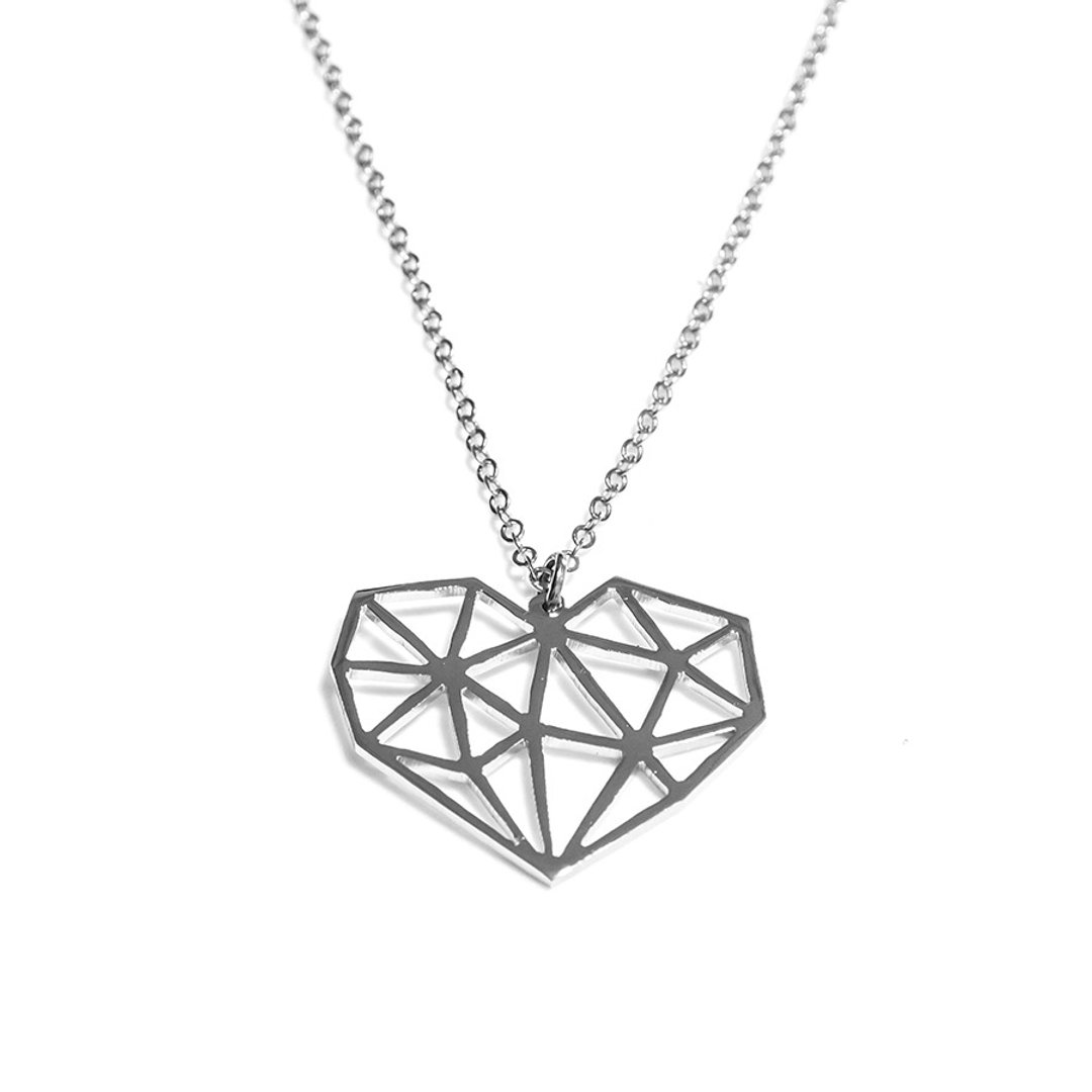 Abstract polygon heart shape pendant - 项链 - 其他金属 银色