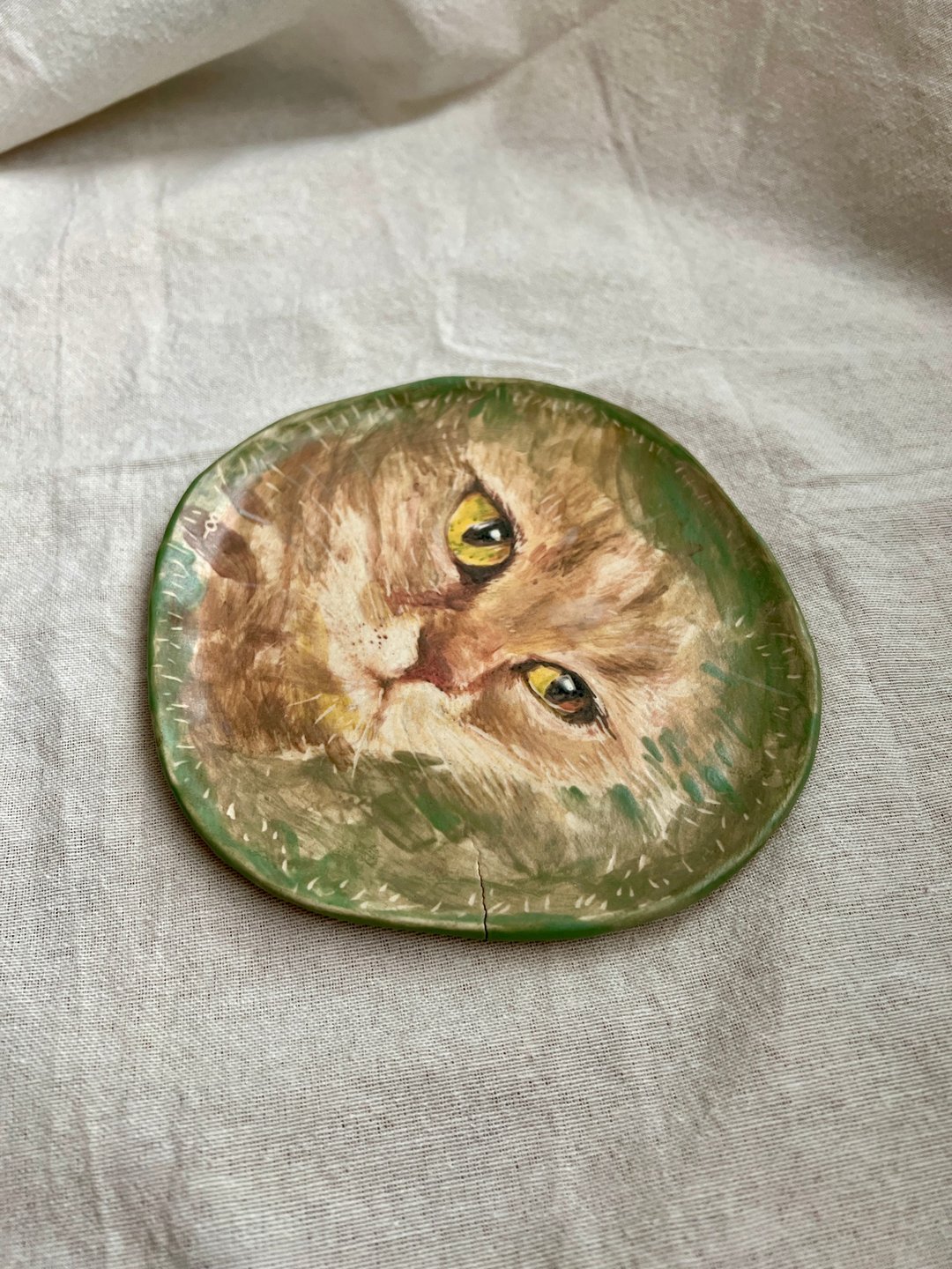 H 猫 001  手绘陶 16.8x16x1.3cm - 玩偶/公仔 - 陶 