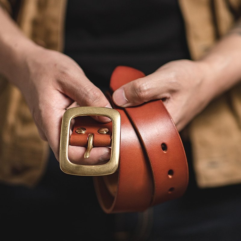 美式复古铜釦牛皮腰带 意大利头层植鞣皮带 男宽【免费刻英文名】 - 皮带/腰带 - 真皮 