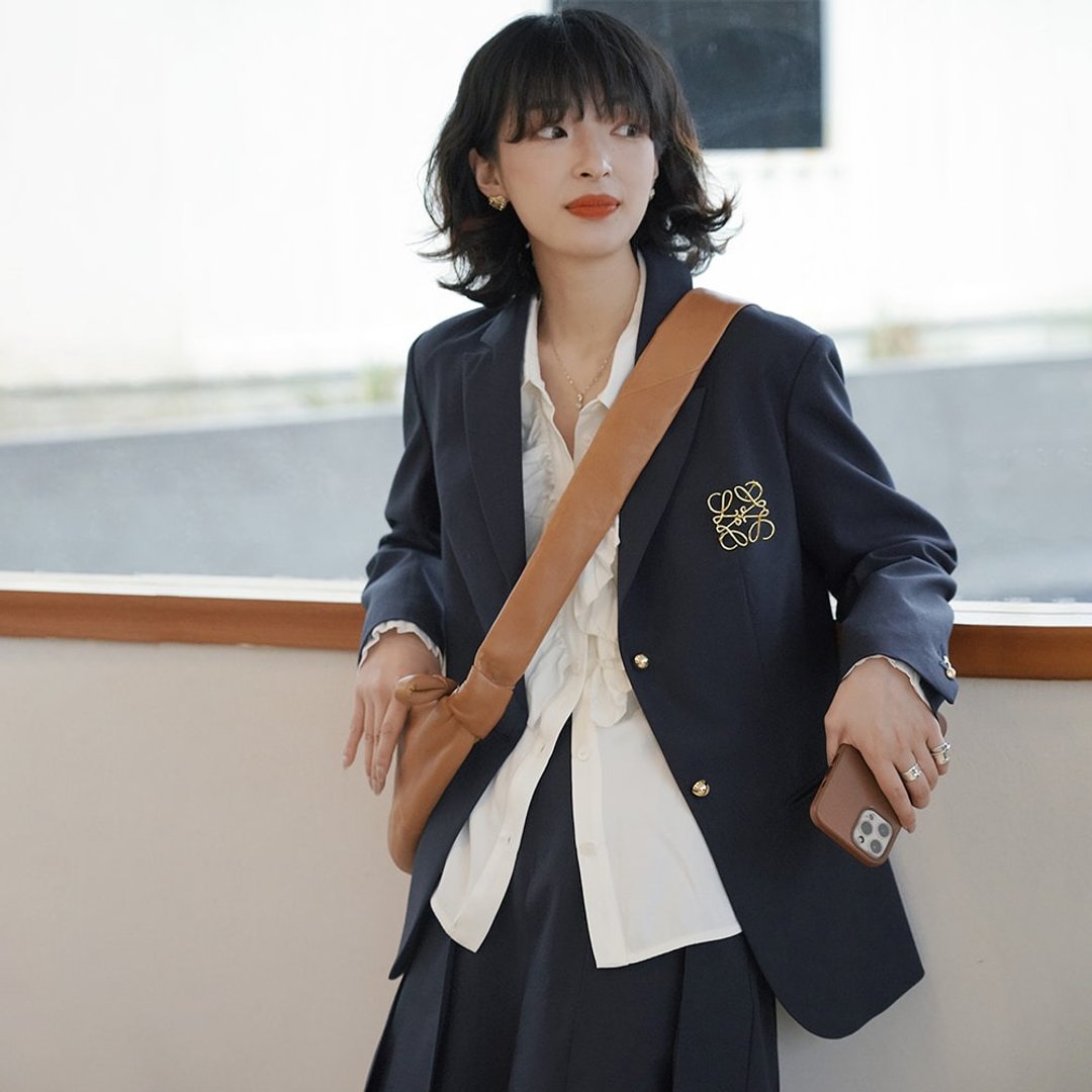 藏青色修身西装外套|外套|春款|羊毛混纺|Sora-705 - 女装西装外套/风衣 - 羊毛 黑色