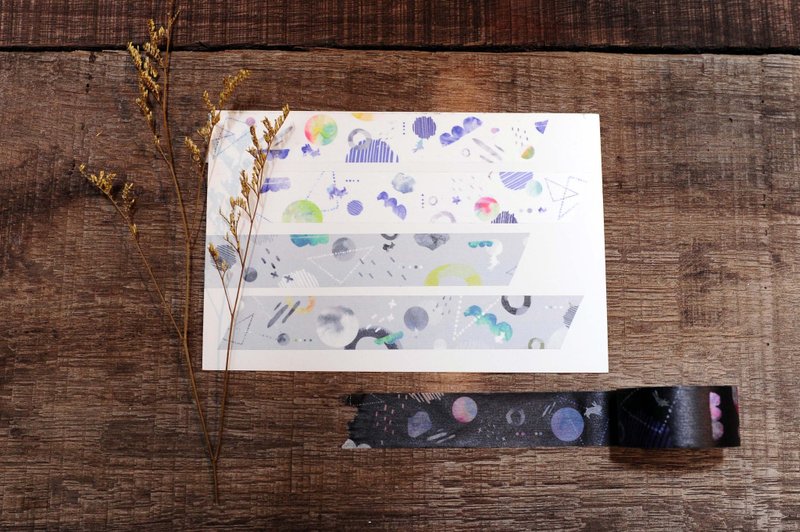 universe宇宙系列 几何复古 宽版纸胶带 黑灰白 3色 - 纸胶带 - 纸 多色