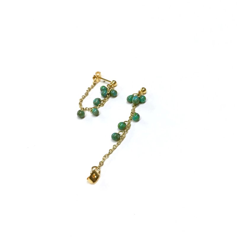 【若桑】【悄悄话】古董油画。土耳其绿迷你古董珠。18KGP。两用式垂坠耳钉/耳针/耳环 - 耳环/耳夹 - 玻璃 绿色
