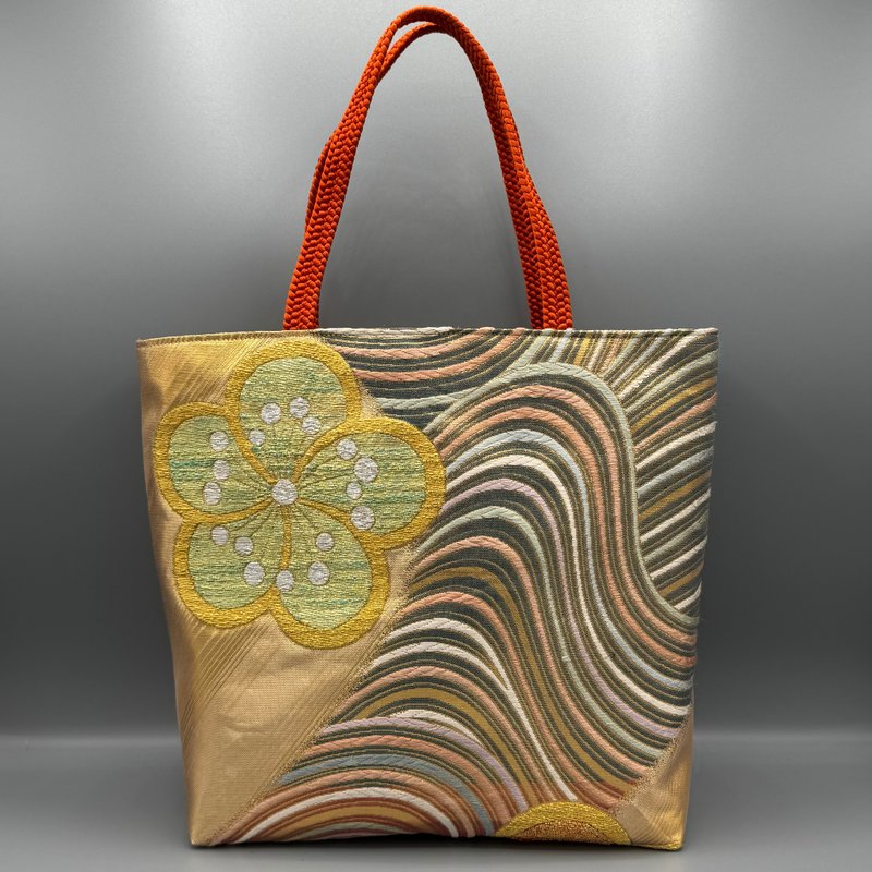 和服 腰带 腰带装饰绳 手工 托特包 改造 金 佐贺锦 梅流纹 金银线 真丝 - 手提包/手提袋 - 丝．绢 金色