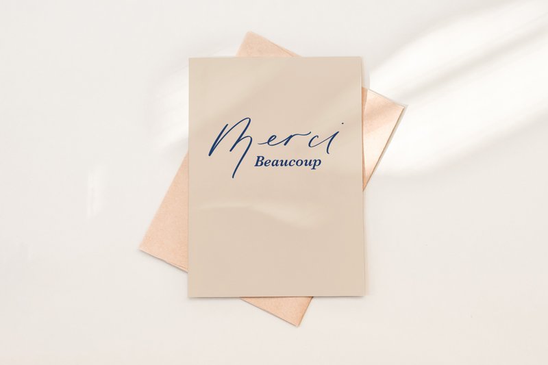 手写字Merci beaucoup感谢卡 - 卡片/明信片 - 纸 咖啡色