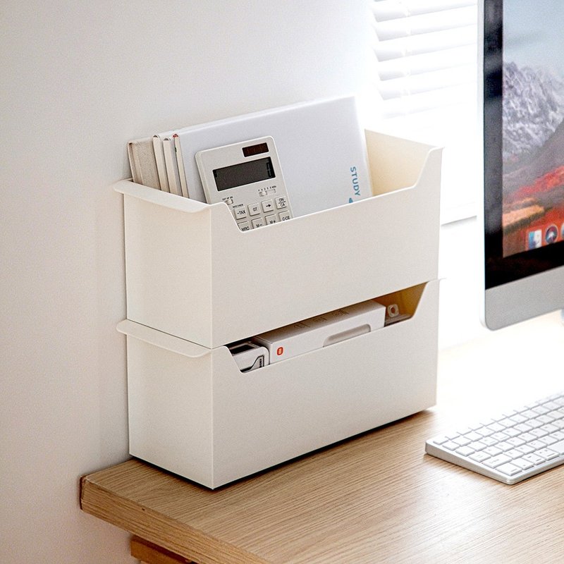 日本霜山 可层叠橱柜抽屉用提把式收纳篮(附滑轮)-3入 - 置物架/篮子 - 塑料 白色