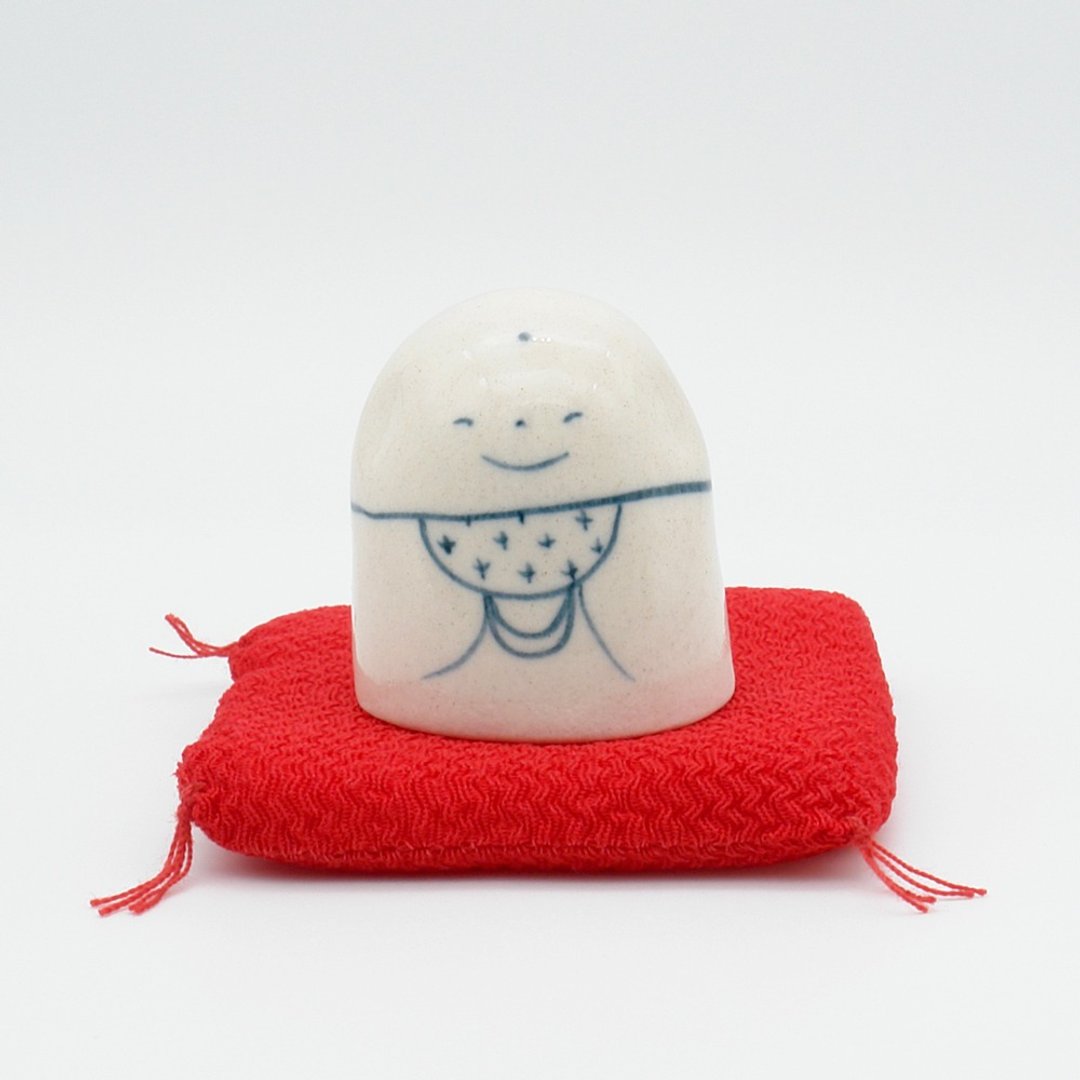 Handmade ceramic doll Jizo-san S size with cushion - 摆饰 - 瓷 白色