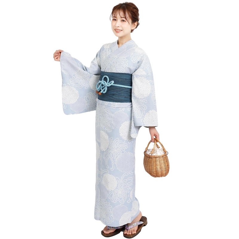 日本 和服 聚酯纤维 梭织 女性 浴衣 腰带 2件组 F Size X37-05B - 其他 - 聚酯纤维 绿色