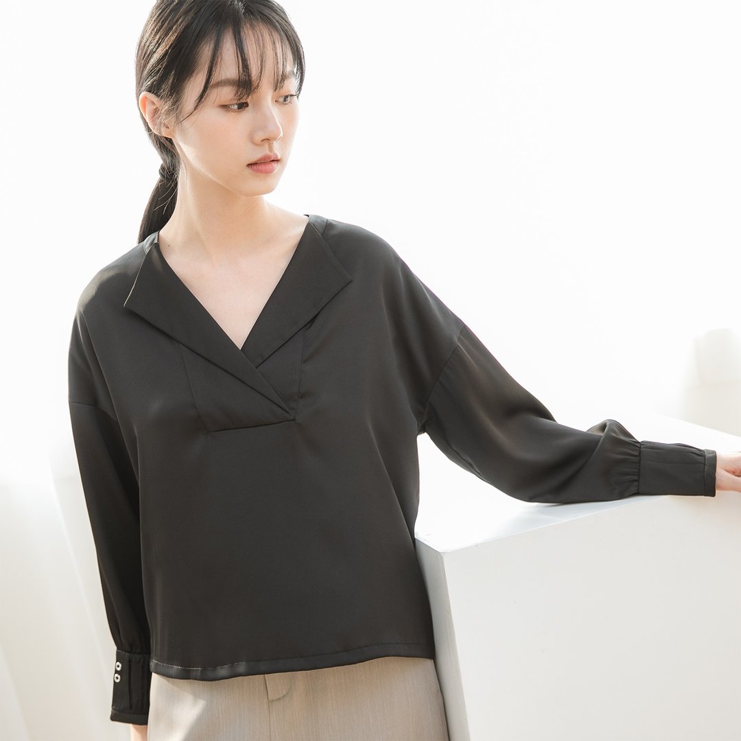 Meet_相逢西装领上衣_20AF002_黑 - 女装上衣 - 聚酯纤维 黑色