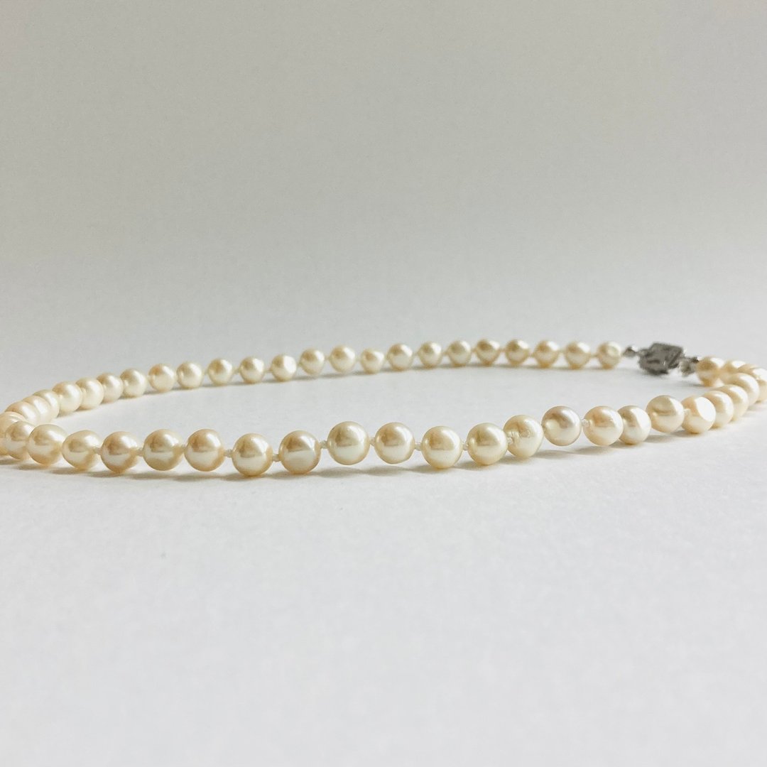 海螺巴洛克珍珠．全结珠项链 / 约7mm．约42cm / 奶油双色 / R / made in japan - 项链 - 玻璃 白色