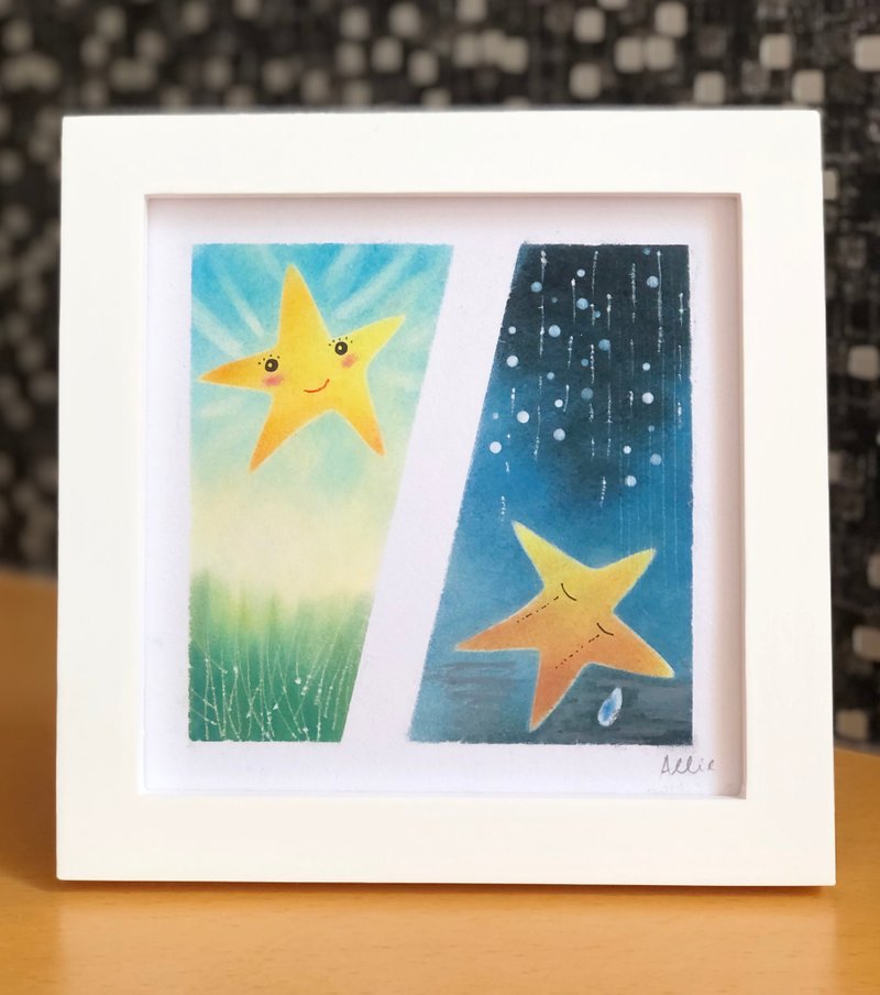 Allie 的舒心艺术 I 原创手绘粉彩画 18cm 附框 I 哭笑有时 - 海报/装饰画/版画 - 纸 