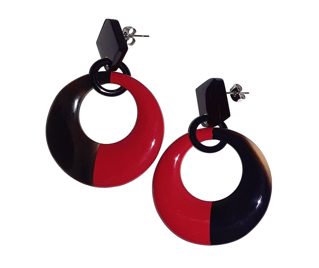 Earrings for women best gifts for her handmade jewelry from horn &amp; lacquer - 耳环/耳夹 - 环保材料 红色