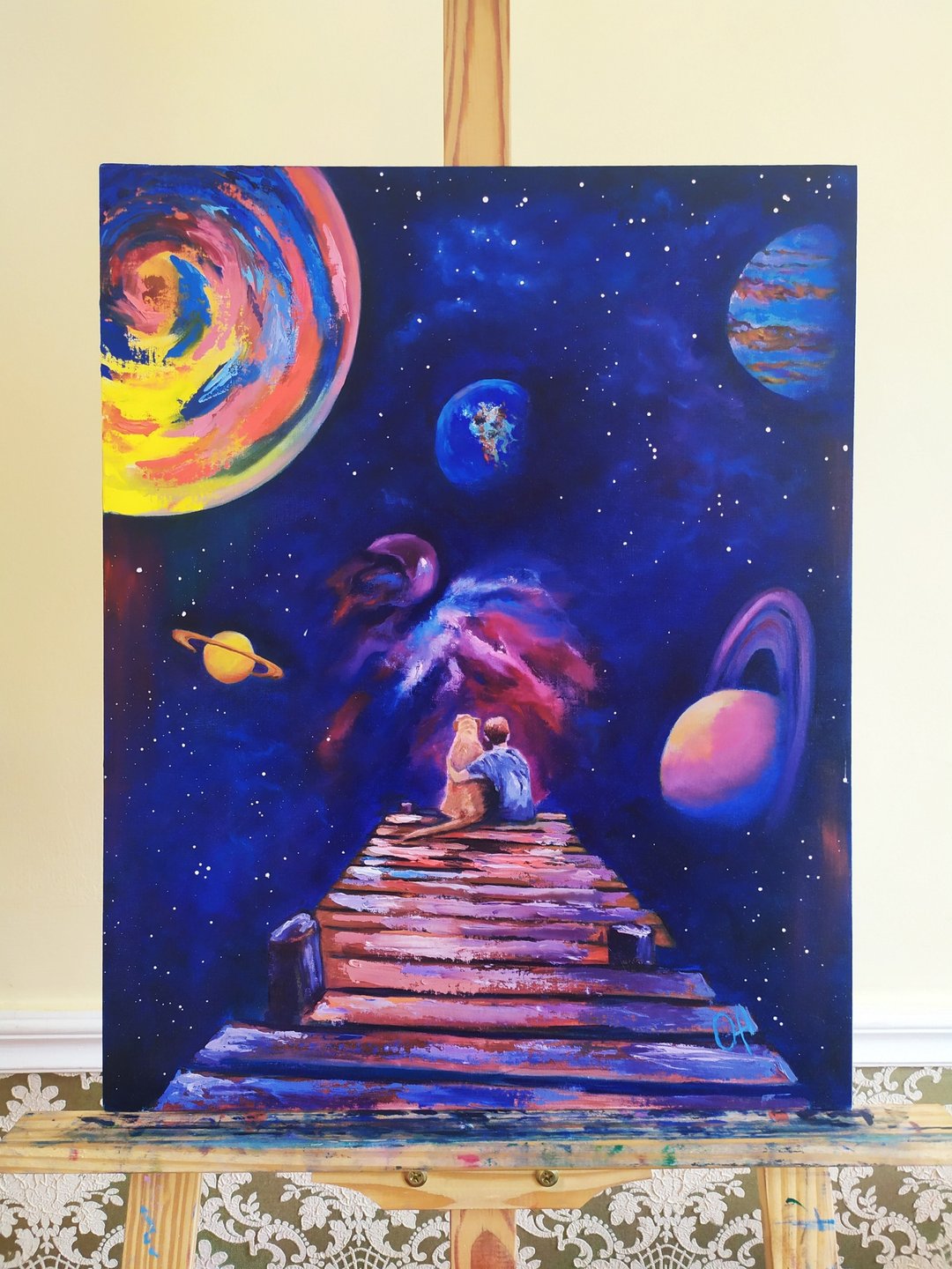 最好的朋友。原创油画手工制作。幻想超现实主义。 - 海报/装饰画/版画 - 棉．麻 多色