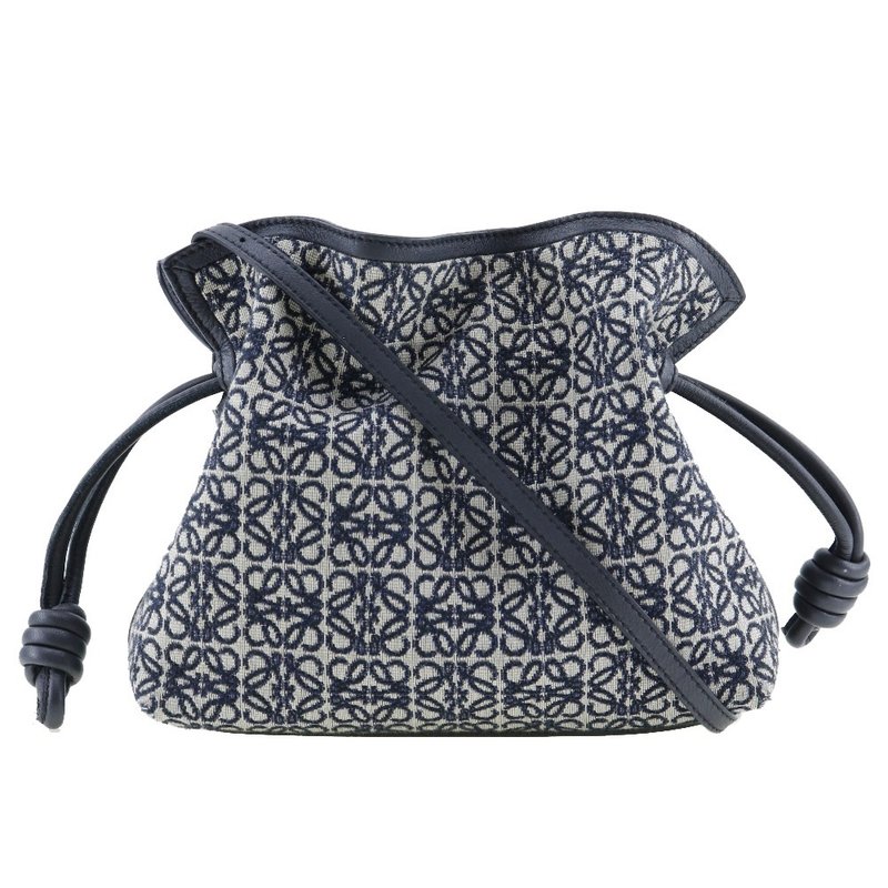【日本直送】LOEWE 罗威仕 Flamenco Clutch 手拿包/肩背包 Anagram A411FC2X24 小牛皮×缇花 宝蓝色 女款【二手】 - 侧背包/斜挎包 - 真皮 蓝色