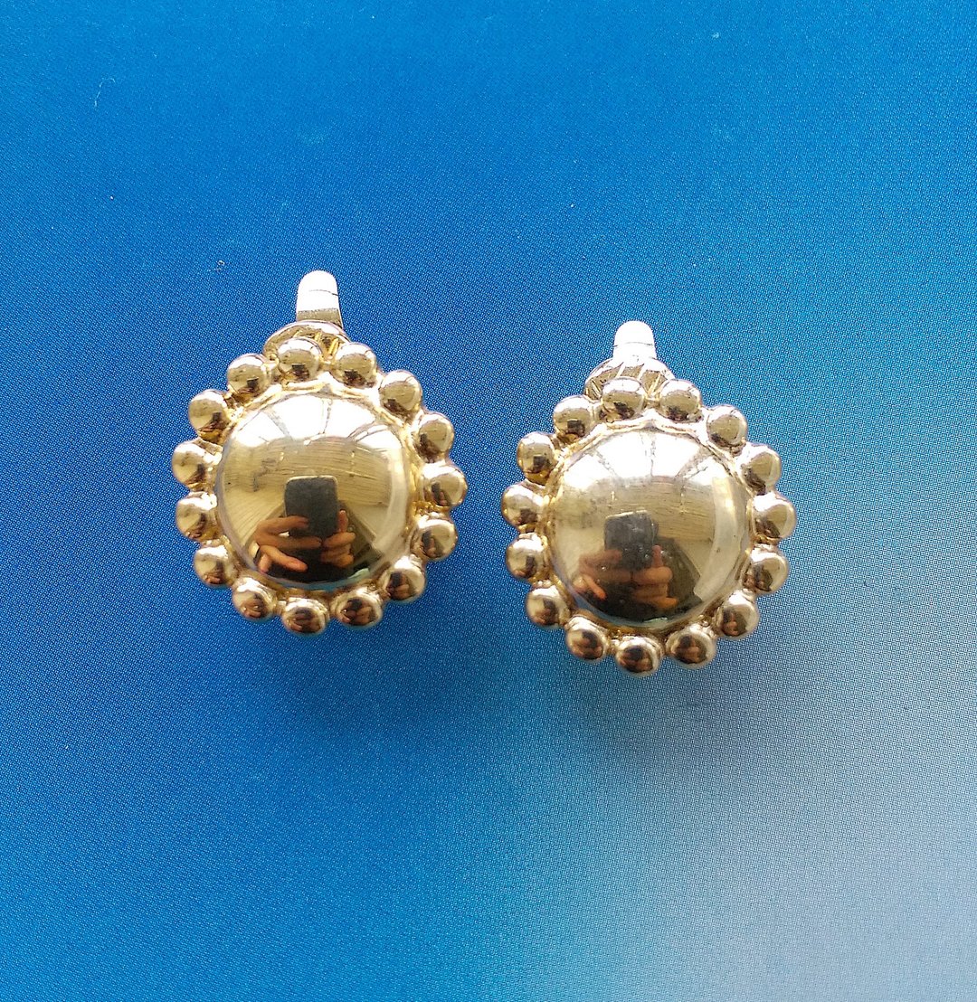 Vintage Jewelry 西洋古董饰品 TRIFARI 简约 小巧  夹式耳环 - 耳环/耳夹 - 其他金属 金色