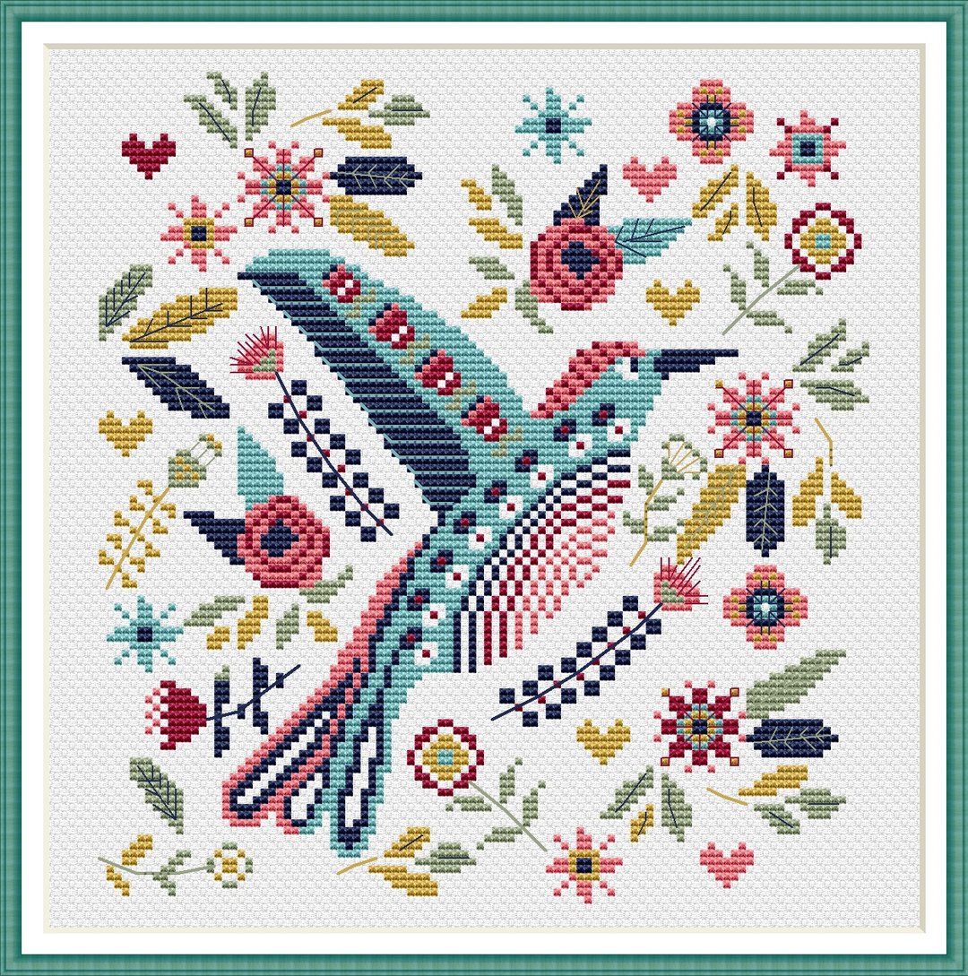 Primitive Sampler Scandinavian Bird Cross Stitch Pattern Nordic Embroidery 174 - 手工艺教程/工具书 - 其他材质 