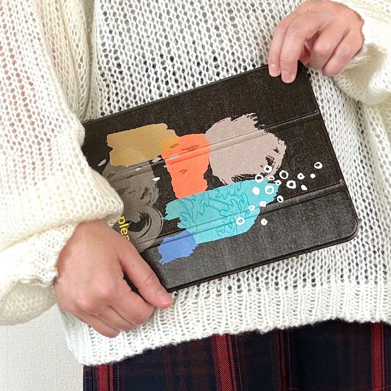 手帐型 iPad 保护壳【随兴涂鸦】三折式支架功能塑胶壳款 - 电脑包 - 人造皮革 黑色