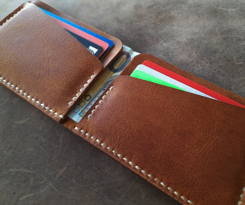 岁月温润经典棕色皮夹 轻便日用二折设计 - 皮夹/钱包 - 真皮 咖啡色