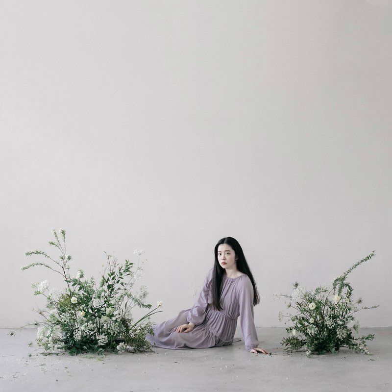 印象淡紫绑结洋装 - 洋装/连衣裙 - 棉．麻 紫色