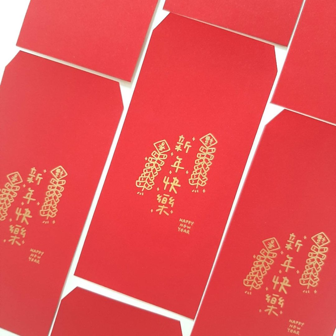 |红包袋| 2款 2024新年红包袋/ 新年快乐 / 发大财 / 烫金 / 6入 - 红包/春联 - 纸 红色