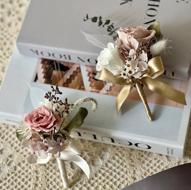 伯爵奶茶玫瑰 胸花 永生花 - 干燥花/捧花 - 植物．花 粉红色