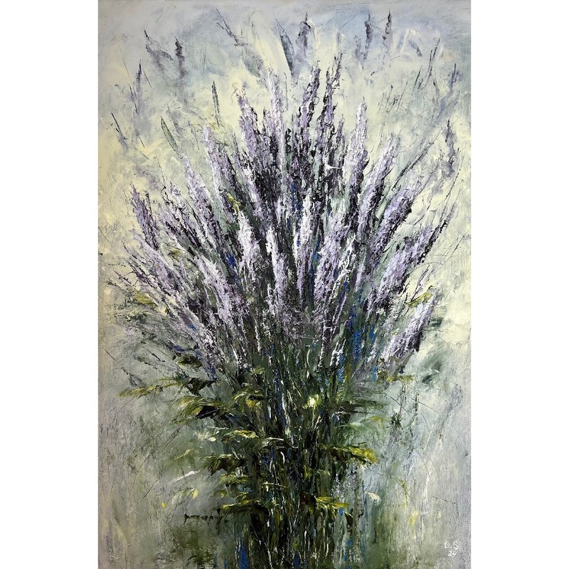 薰衣草绘画花卉艺术品原画 60x40 厘米，24 x 16 英寸 - 海报/装饰画/版画 - 棉 多色
