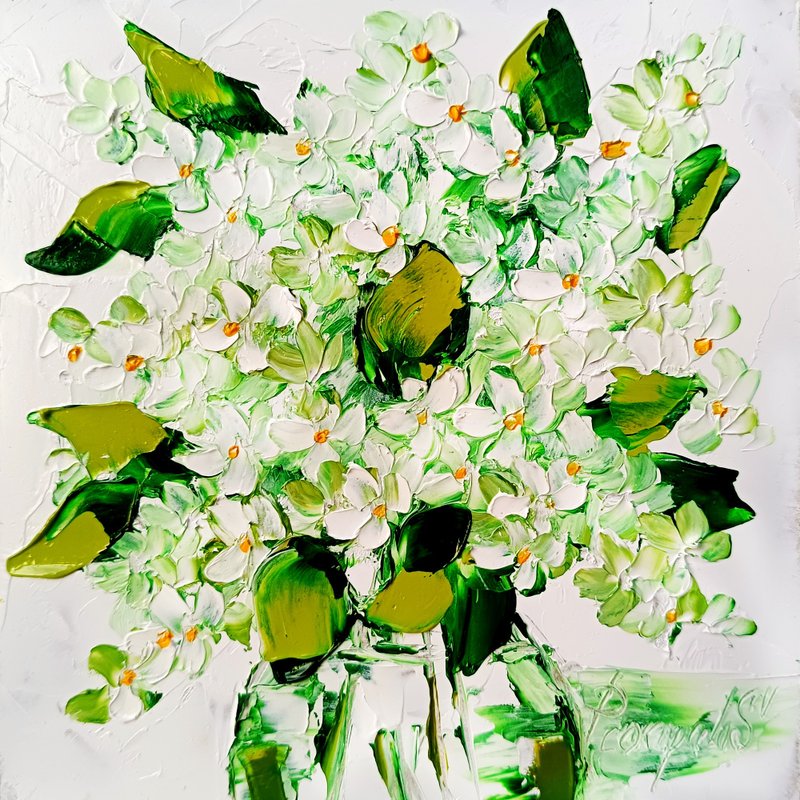 紫丁香油画原创艺术品厚涂花卉艺术紫丁香花 6 x 6 - 墙贴/壁贴 - 其他材质 