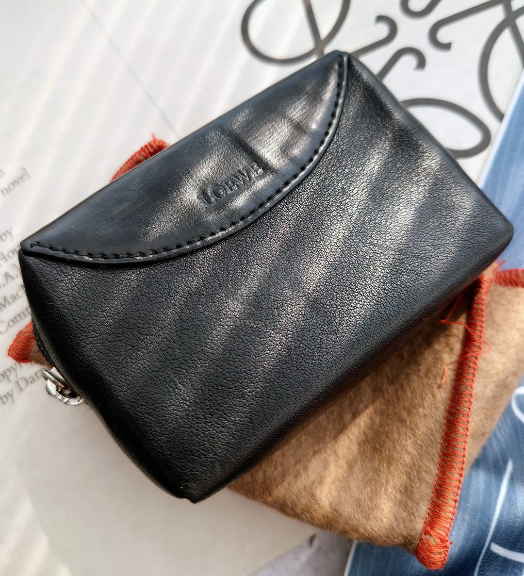 中古孤品 Loewe 小方块小收纳包 钱包零钱夹 零钱包散银包 散纸包 - 皮夹/钱包 - 真皮 黑色