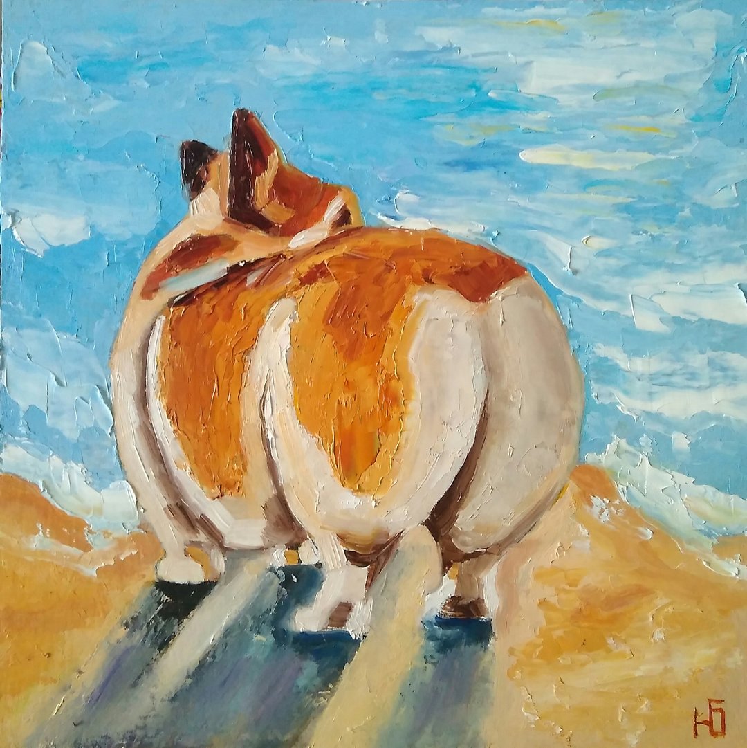 柯基犬原创油画有趣的宠物艺术狗爱好者礼物油画油画原作 - 海报/装饰画/版画 - 其他材质 多色