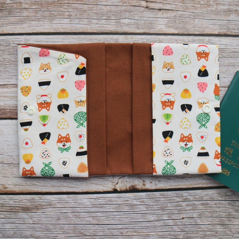 【柴犬吃寿司】日本口布料 限量 纯棉布料手作  护照套 护照夹 - 护照夹/护照套 - 棉．麻 蓝色