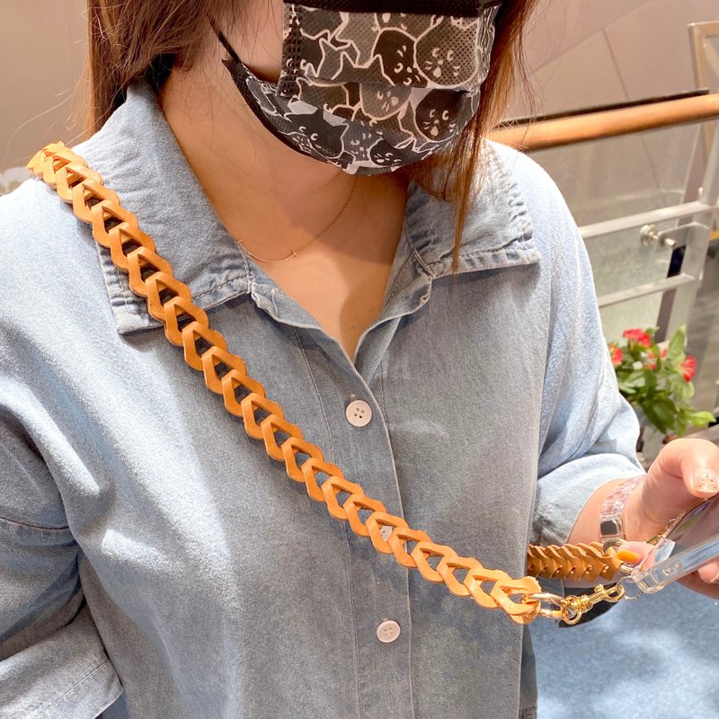 真皮舒适减压可调式手机斜背绳、包包挂绳 -经典植鞣原色 母亲节 - 手机配件 - 真皮 咖啡色