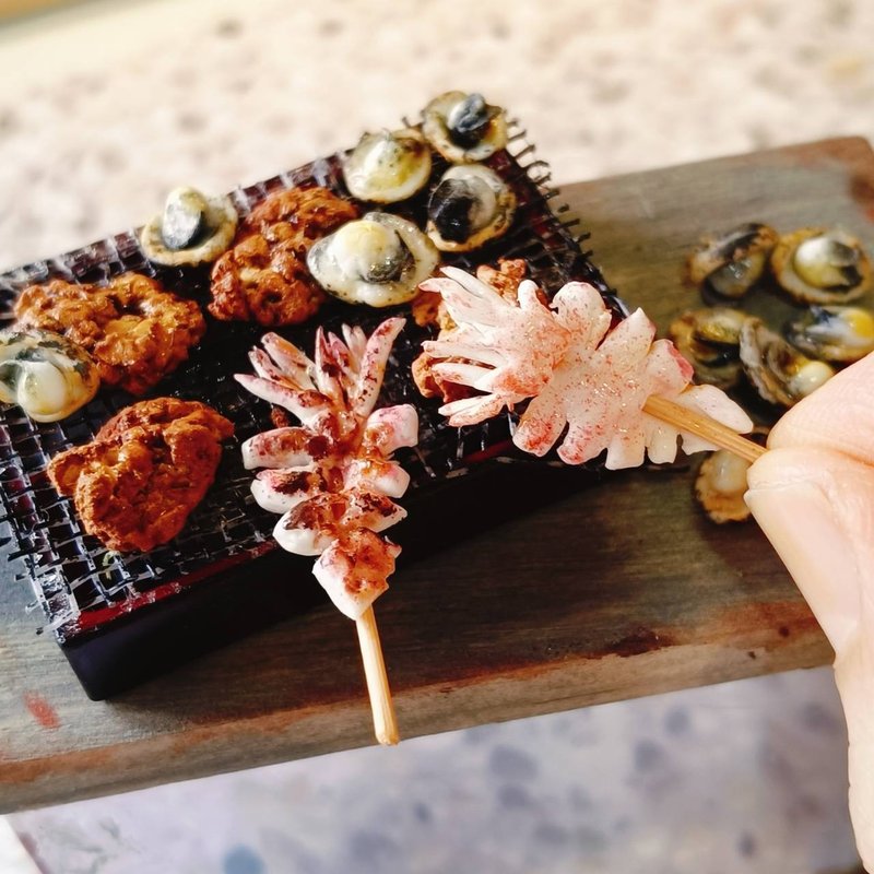 生蚝 鱿鱼 海鲜 美食 烧烤 大肠包小肠 台式 香肠 袖珍 手作 迷你 - 摆饰 - 粘土 