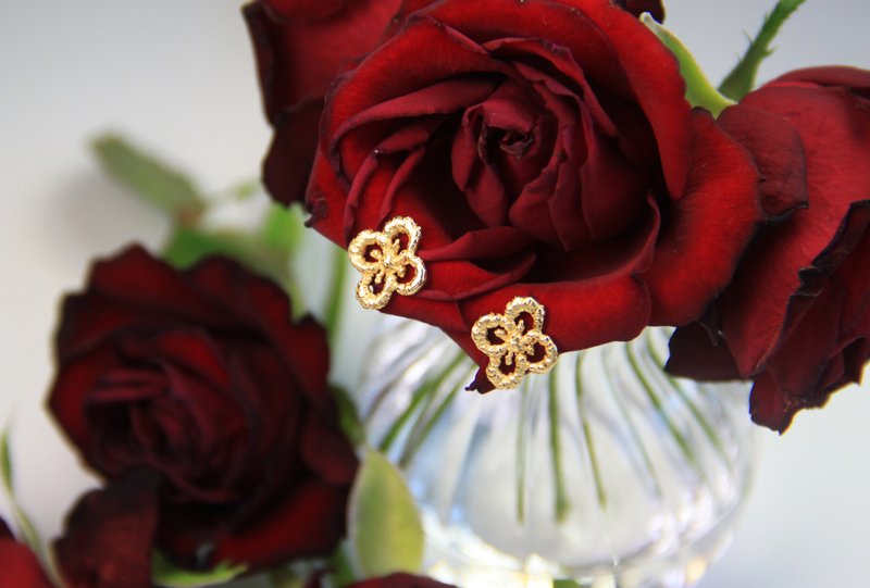 蕾丝宝石系列 / Amethyst / 紫水晶耳针 / 银饰 礼物 - 耳环/耳夹 - 其他金属 金色