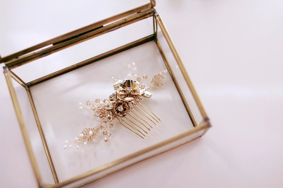 新娘头饰-复古华丽串珠花,Vintage Headpiece, 金属新娘头饰 - 发饰 - 其他金属 金色