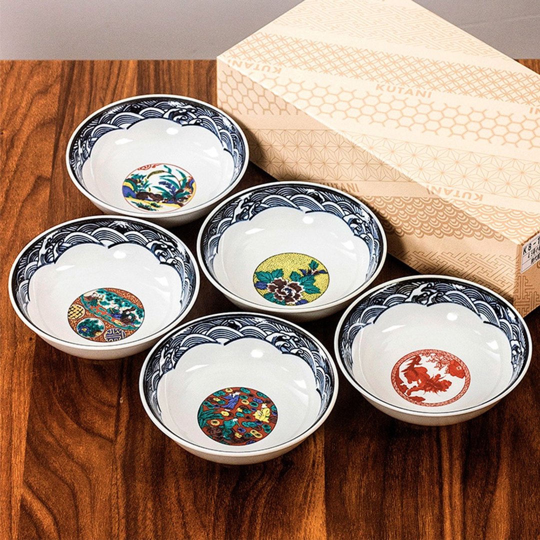 日本进口九谷烧时代绘画风复古陶瓷碗小汤钵小菜碗拉面碗中钵餐具 - 碗 - 瓷 