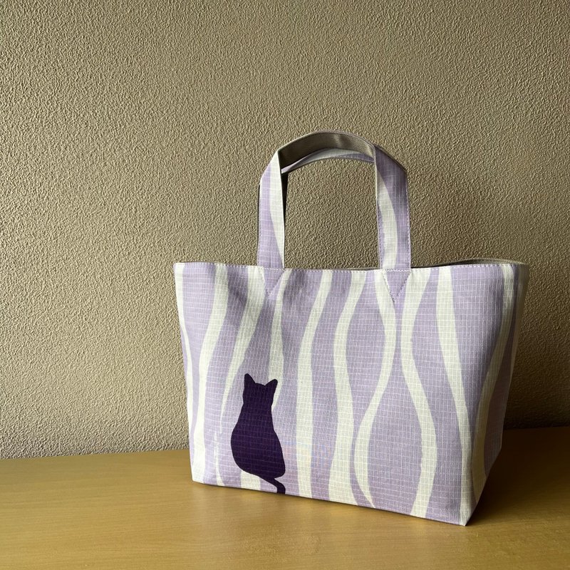 浴衣布迷你托特包 猫咪与立涌纹 接单制作 - 手提包/手提袋 - 棉．麻 紫色